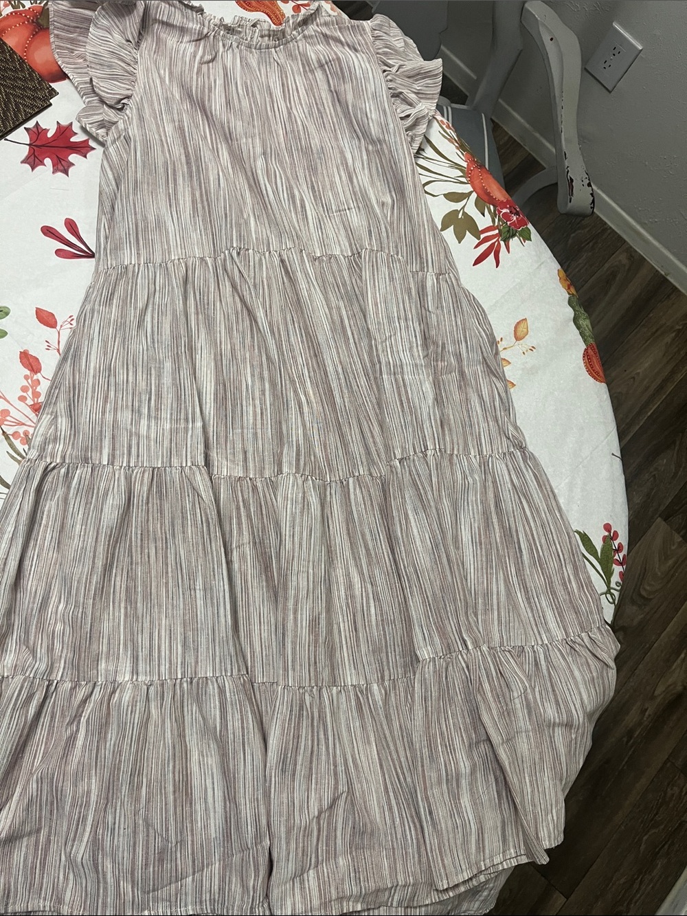 Pinch Striped Tiered Maxi Skirt in Dusty Rose and Cream